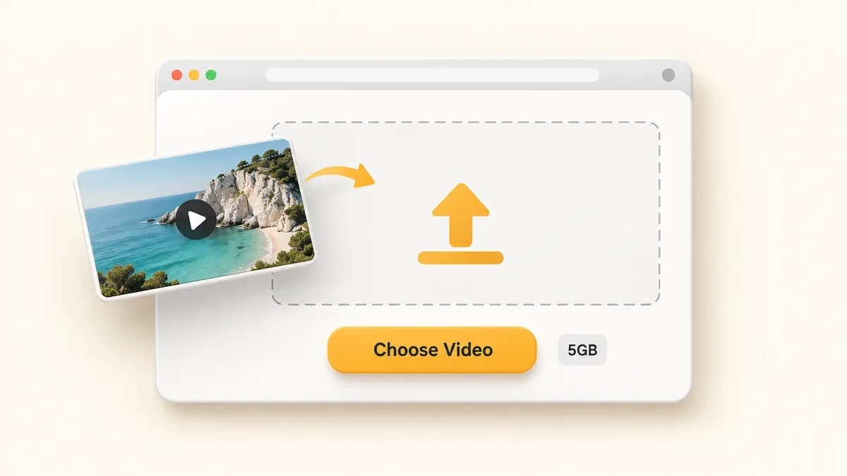 Video file being added to the online video cutter, with a 5GB upload limit.