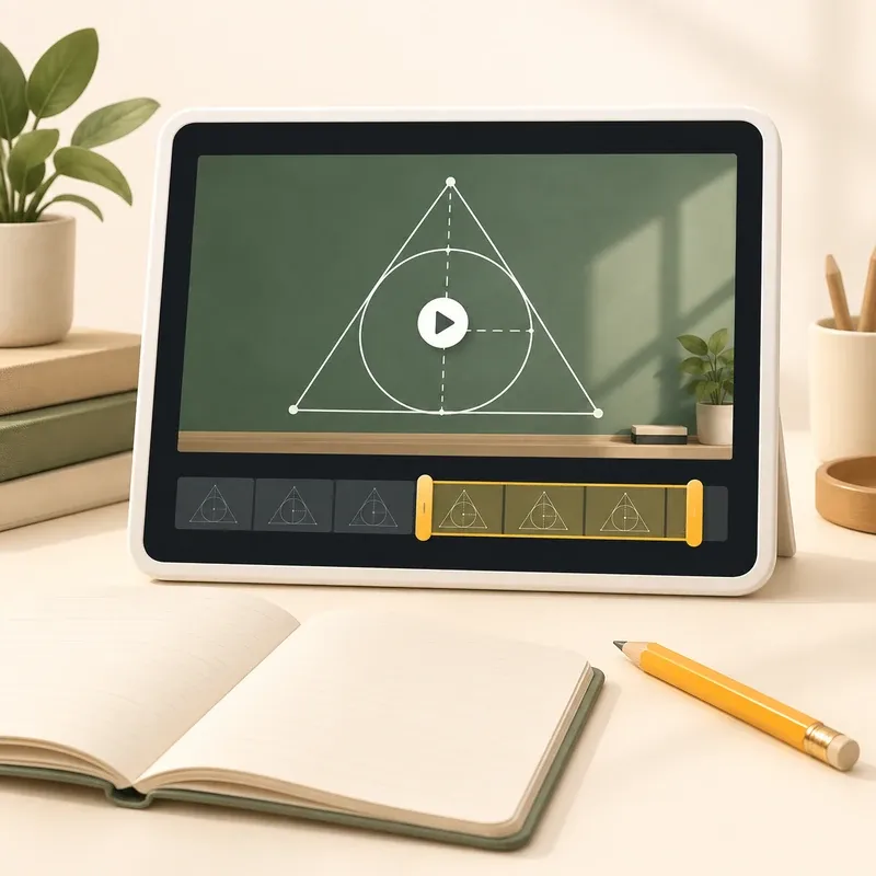 Recorded lesson with a selected teaching segment, beside an open notebook.