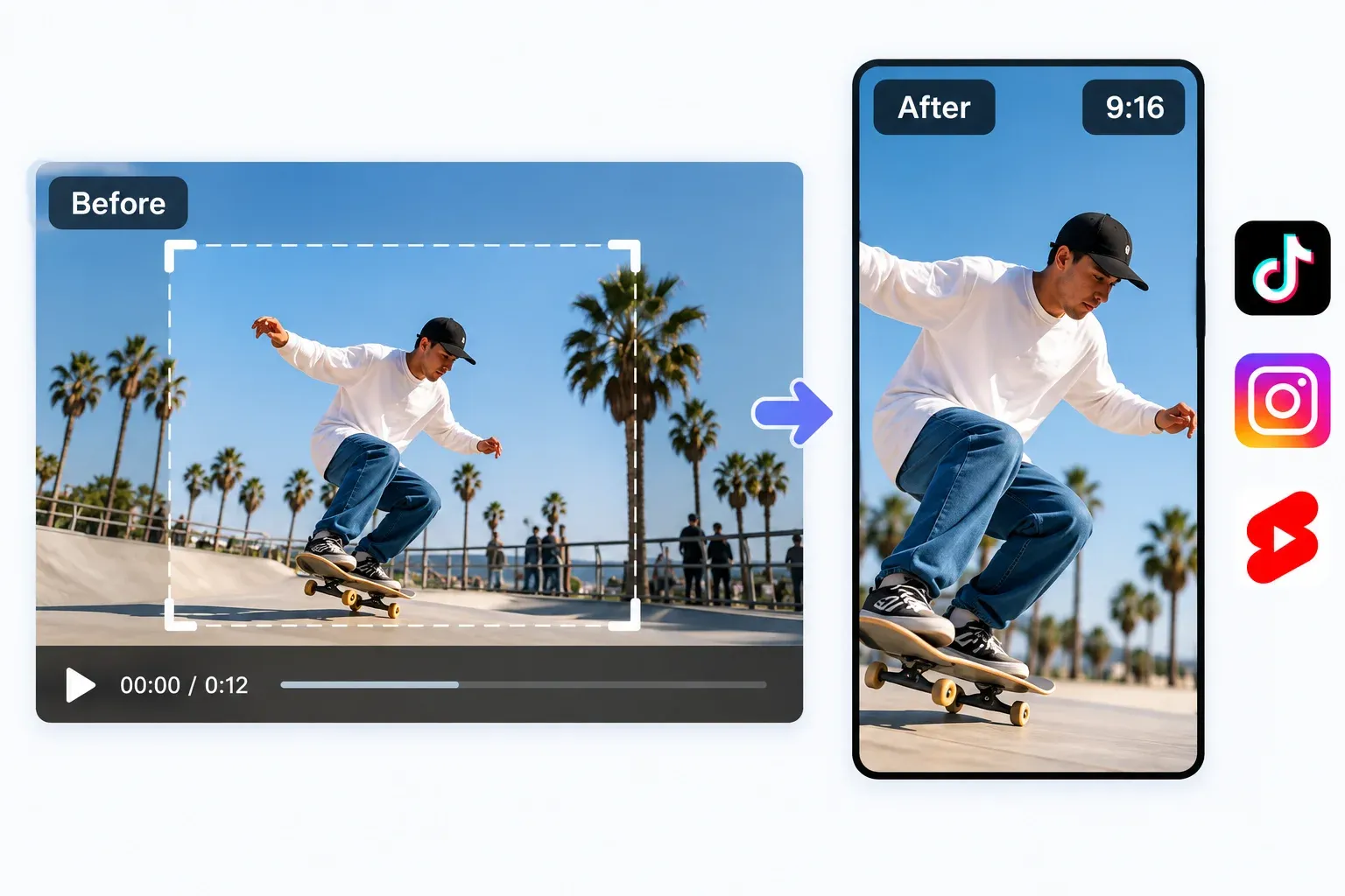 A landscape skateboarding clip cropped into a vertical 9:16 video.