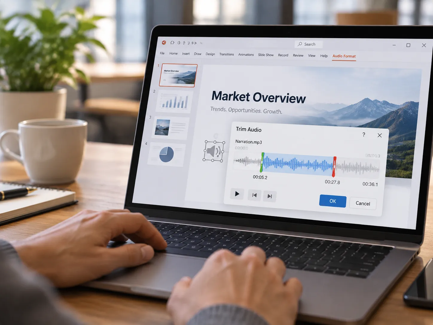 Trim audio for a presentation